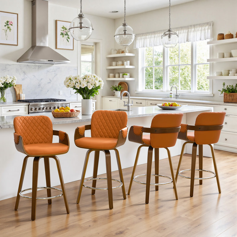 Modern Upholstered Swivel Counter Height Bar Stool, Orange
