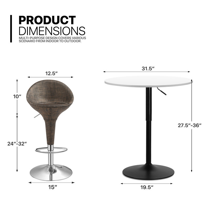 Ensemble de salle à manger 3 pièces, H 36 po x L 31,5 po x l 31,5 po, Blanc