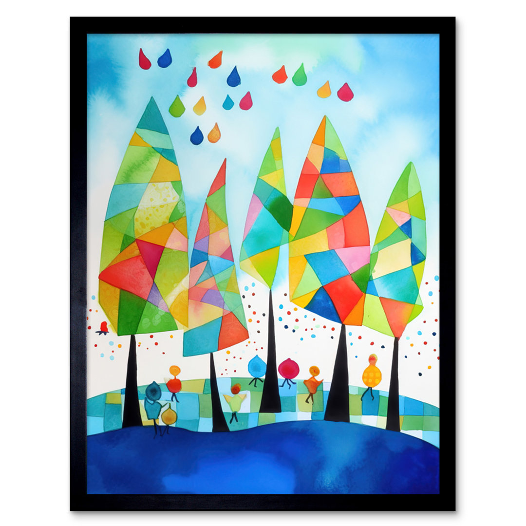 Abstract Autumn Trees Folk Art Artwork Framed Wall Art Print 9X7 Inch