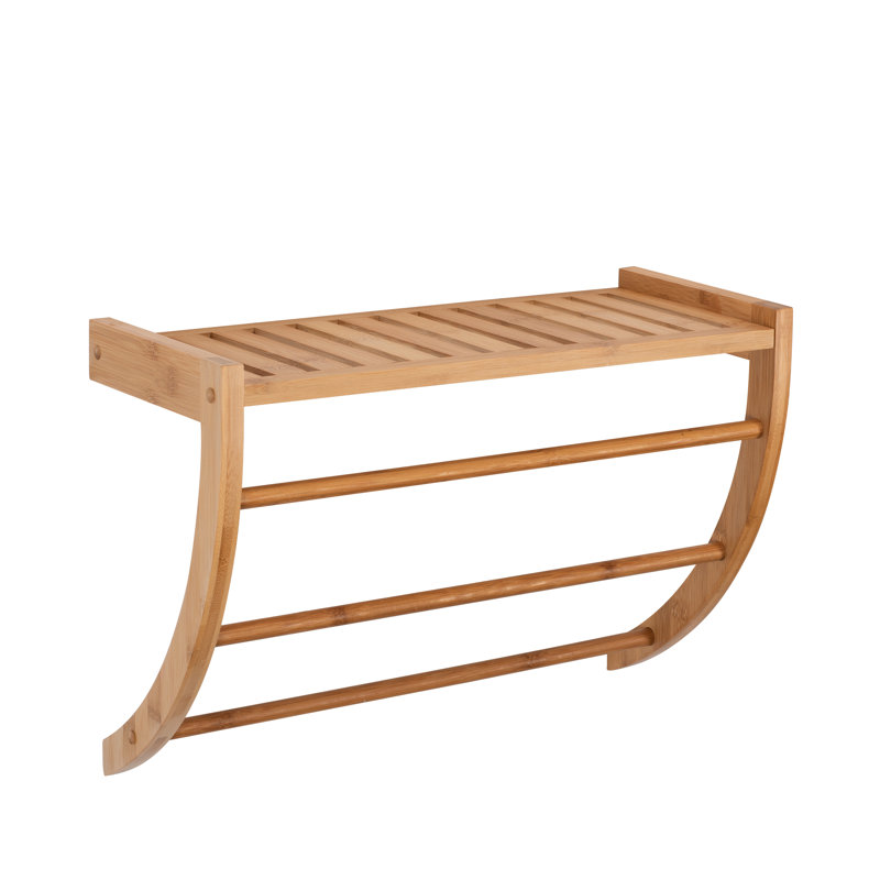 Lobel Bamboo Solid Wood Floating Shelf with Towel Bar
