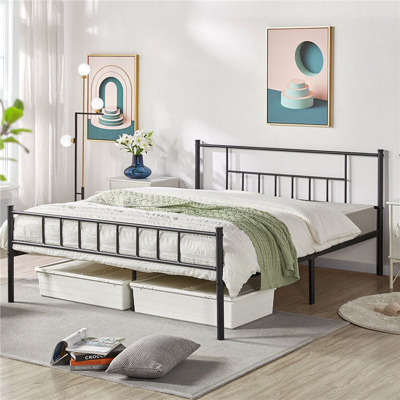 Delaenie Metal Platform Bed, Black, Queen