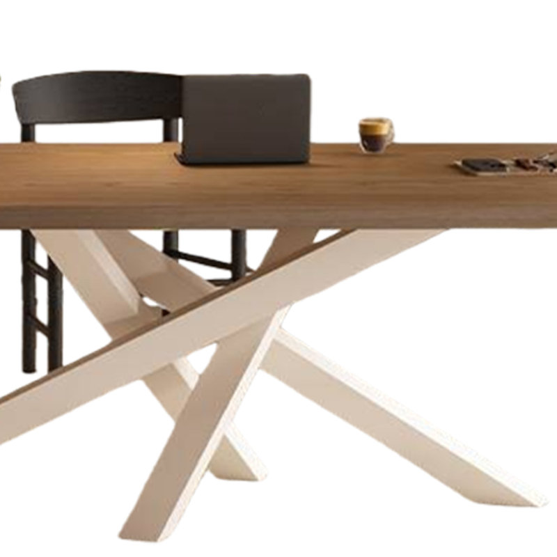 Table de bureau longue en bois massif de conception simple, Brun / Blanc, H 29,53 po x l 70,87 po x P 31,5 po