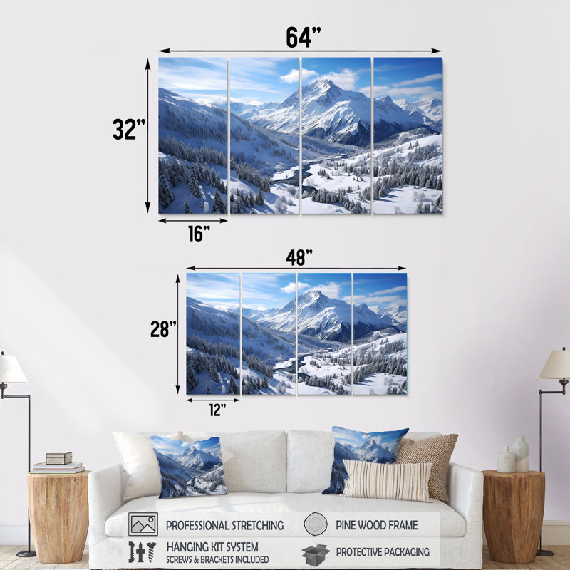 «Pine Valley Winter Mountain Landscape V - Winter Landscape», ensemble de 4 pièces d'art mural, H 28 po x l 48 po