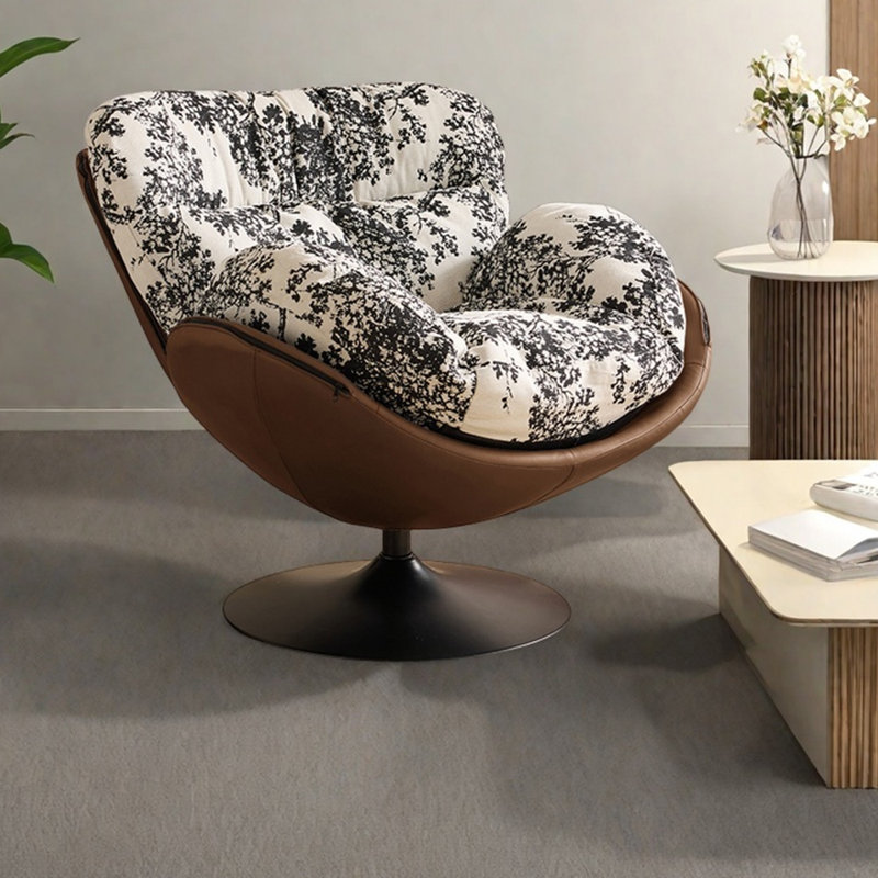 Chaise de loisir luxueuse pivotante et confortable, Brun / chenille blanche / similicuir, Jouet en coton / latex