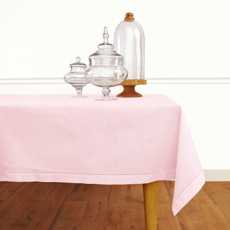 Cotton Linen Hemstitch Tablecloth, Pink, 104" x 60"