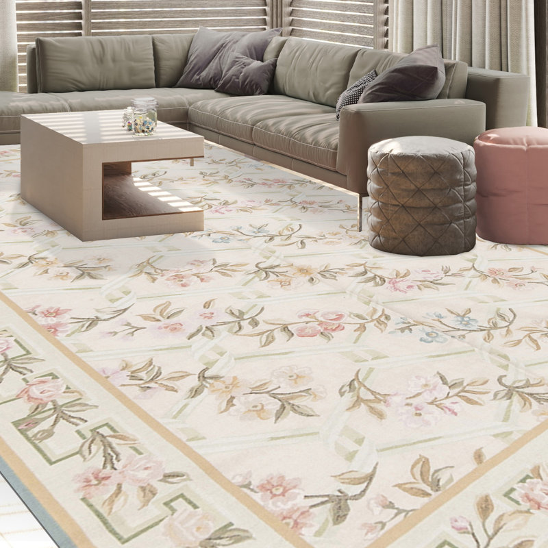 Hand-Knotted High-Quality Gray, Green, and Pink Area Rug