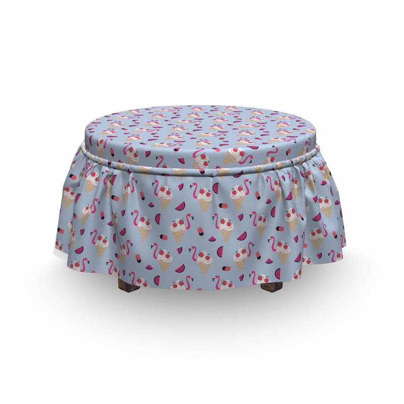 Housse pour repose-pieds crème cerise flamant rose