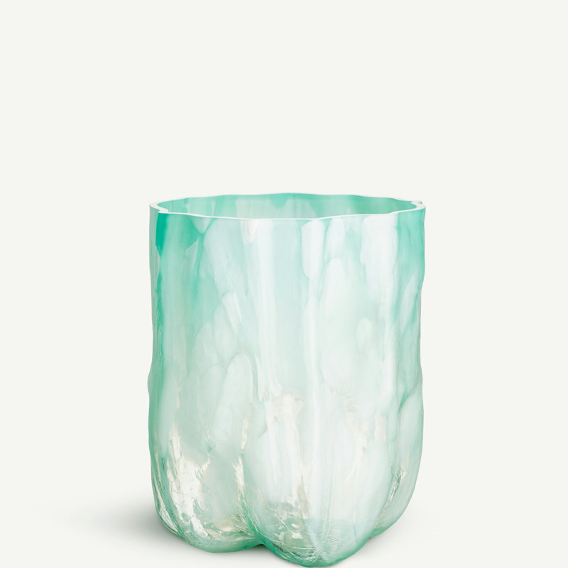 Crackle Glass Table Vase, Lime Green, 10.63" H x 7.87" W x 7.87" D
