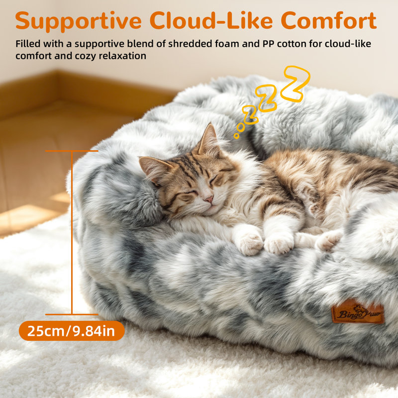 Two-Tone Plush Bolster Dog Bed with Removable Cover, M(70x57x25cm), Silver Grey