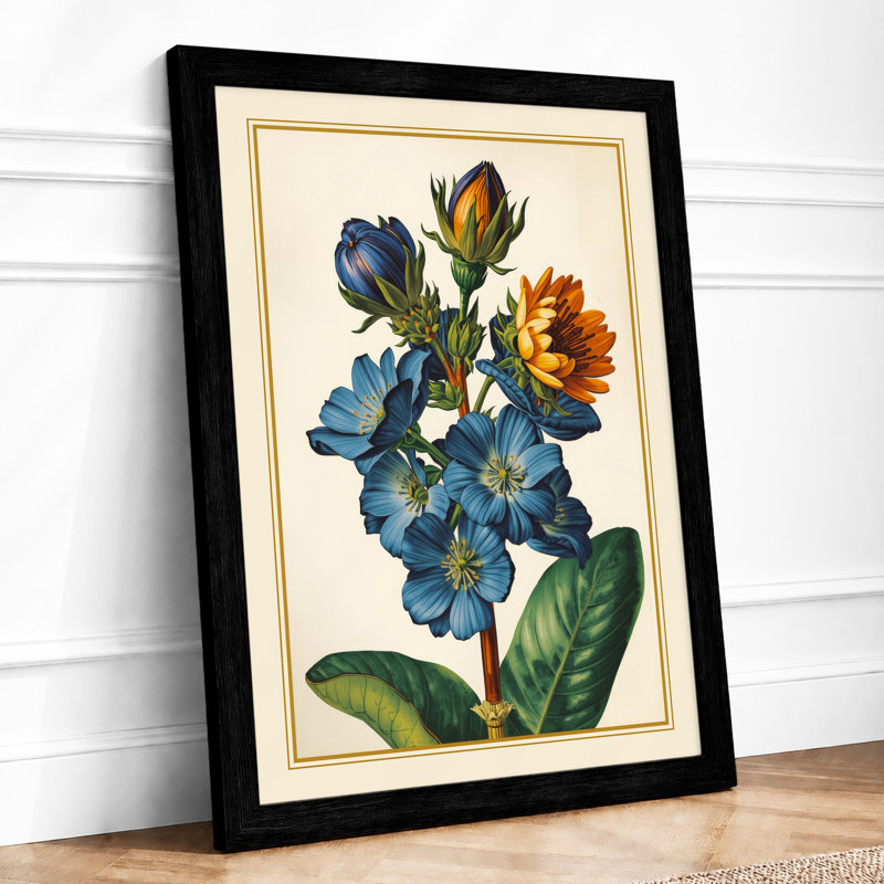 Blue Bloom Botanical - Framed Print, A3 - 42.0 x 29.7 cm, Black