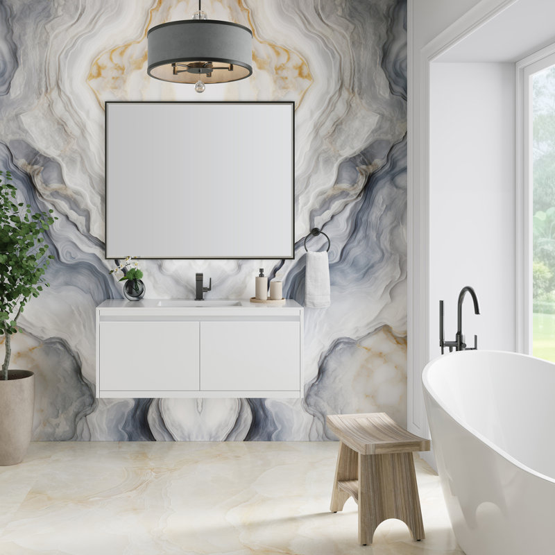 Mantova 47.25'' W Single Vanity, Glossy White, Glossy White/Champagne Brass
