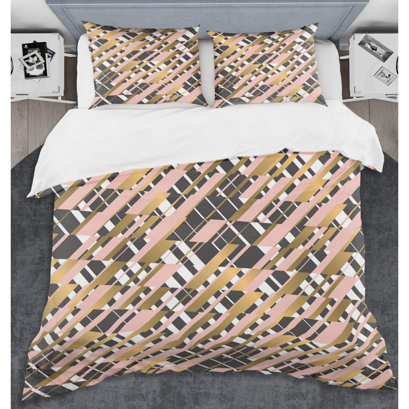 Motif à carreaux dorés II - ensemble de housse de couette abstrait Glam - microfibre de polyester