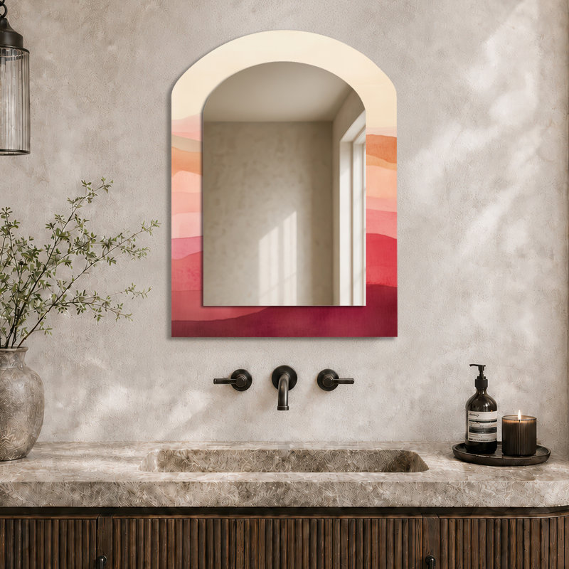 Miroir mural moderne - terrain éclaté II, impression sur métal, 34" x 25"