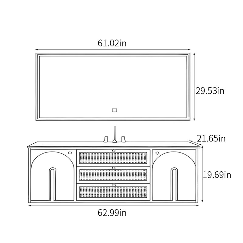 Armoire de salle de bain intelligente de style américain, H 19,69 po x l 62,99 po x P 21,65 po, Blanc cassé