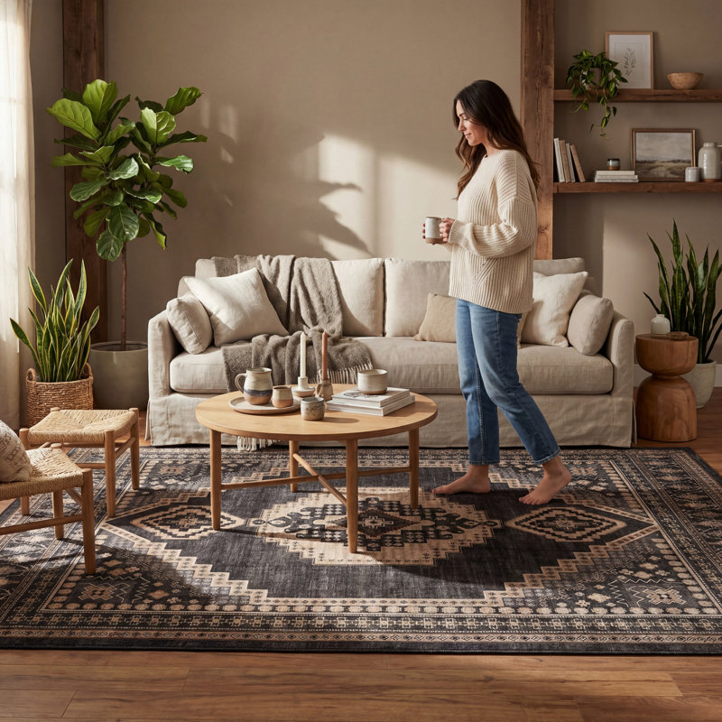  Renelle Medallion Washable Rug, Rectangle 8'6" x 11'6"
