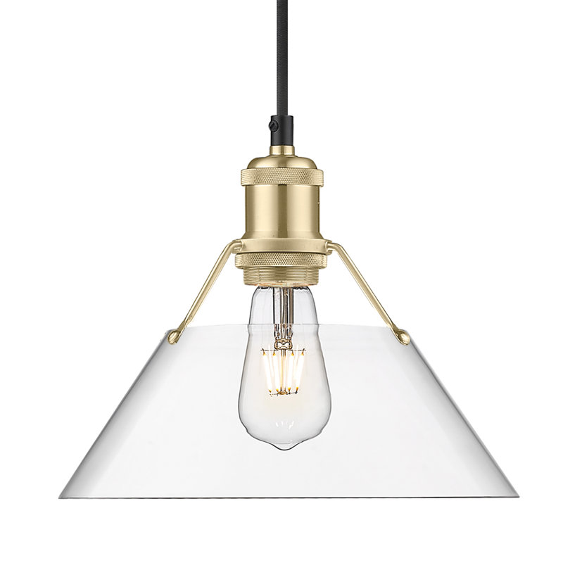Luminaire suspendu conique à 1 lumière Weatherford, Bronze champagne brossé, H 130 po x l 10 po x P 10 po, Verre transparent