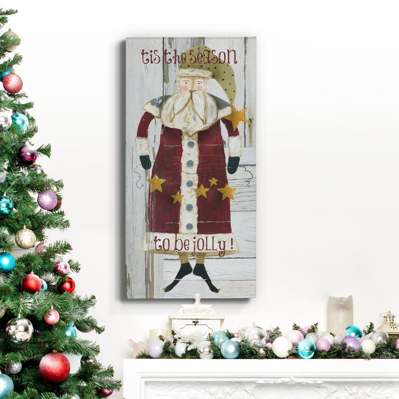Toile tendue avec châssis de qualité supérieure Jolly Santa - prête à être accrochée, H 24 po x l 12 po x P 1 po
