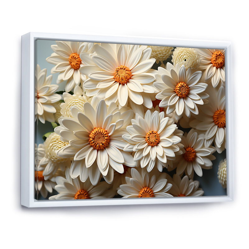 «White Daisy Bloom Elegance I», reproduction sur toile, H 34 po x l 44 po x P 1,5 po, Cadre flottant blanc