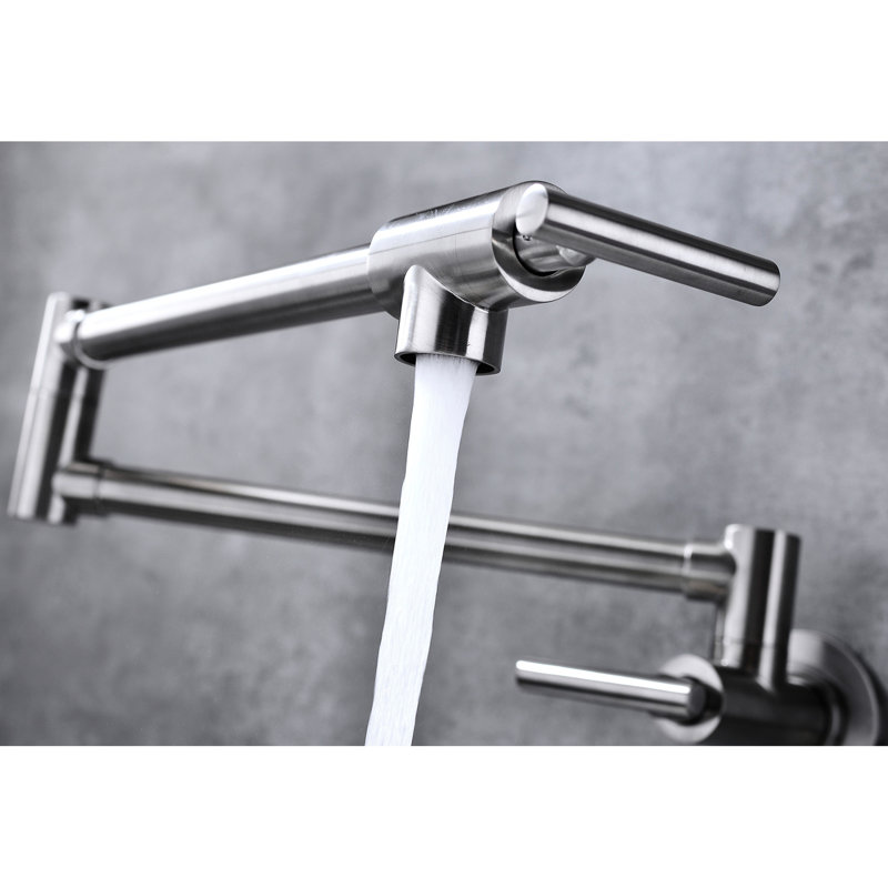 Wall Mounted Pot Filler Faucet Brushed Nickel - Folding Mechanism, 360 Rotation, Brass, Double Handles For Simple Water Management, Corrosion Surface Finish Mount Functionality, Rotatable,