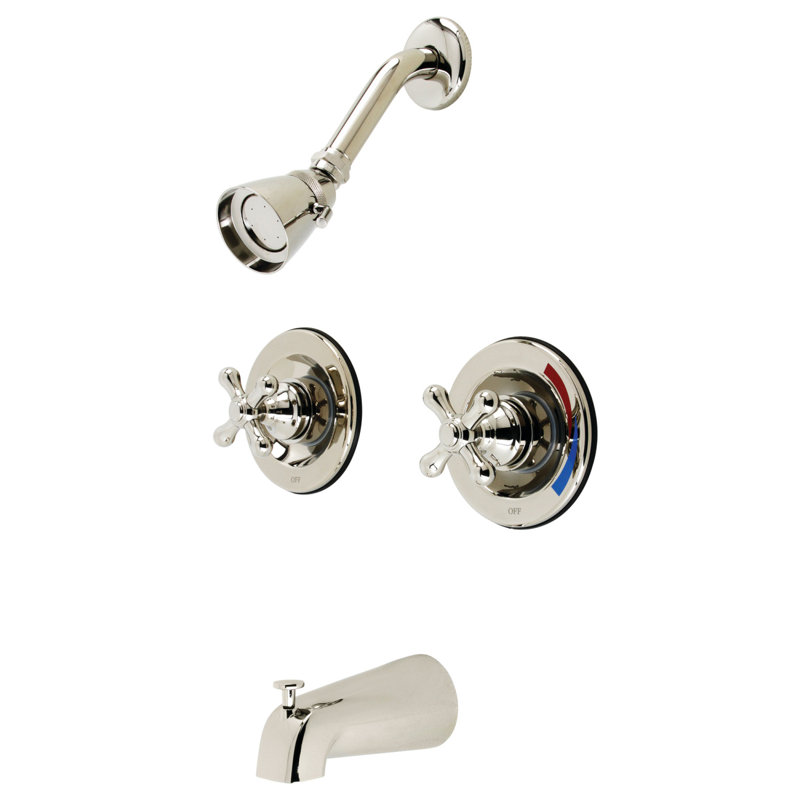 Robinet de baignoire et douche à double poignée à pression équilibrée Kingston Brass Vintage, Nickel poli