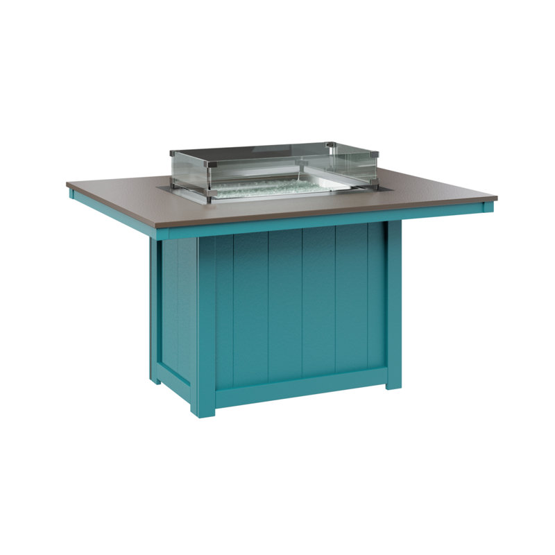 Donoma Rectangular Dining Fire Pit Table, 30" H x 41" W x 54" D, Hammered Top Bronze with Aruba Blue Base