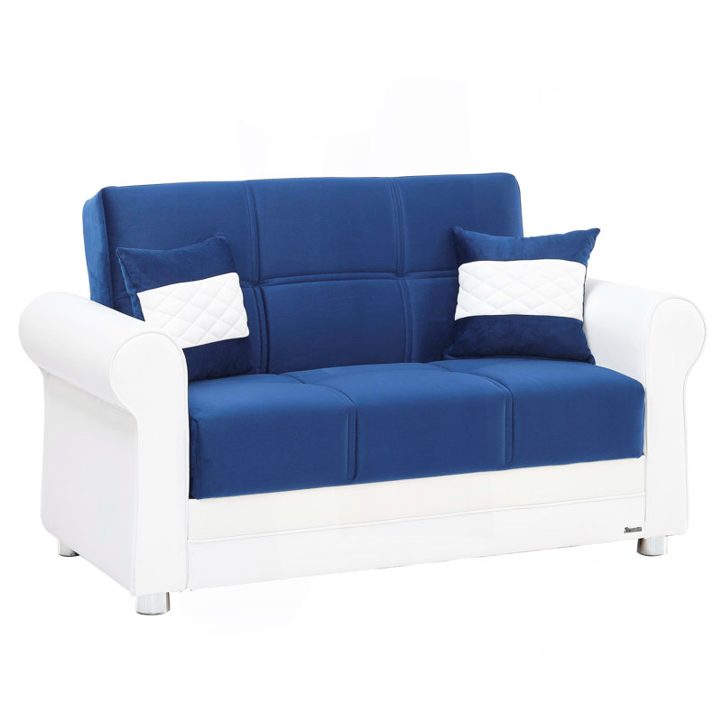 Causeuse convertible avec rangement Collection, Bleu, polyuréthane blanc