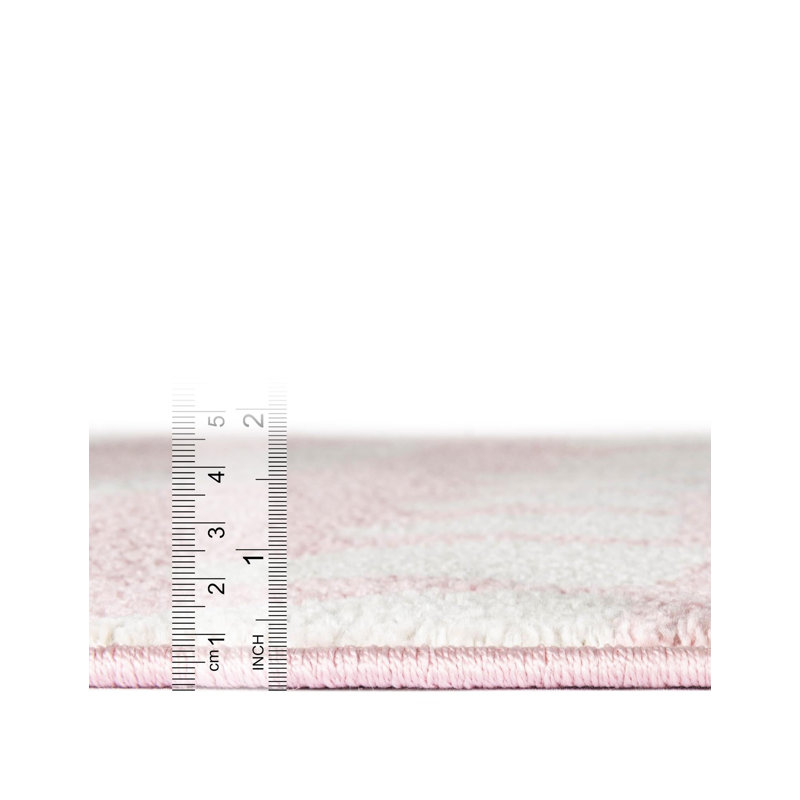  Tapis pour enfant Hillow Whimsy, Rose/Blanc, Rond 7 pi 10 po