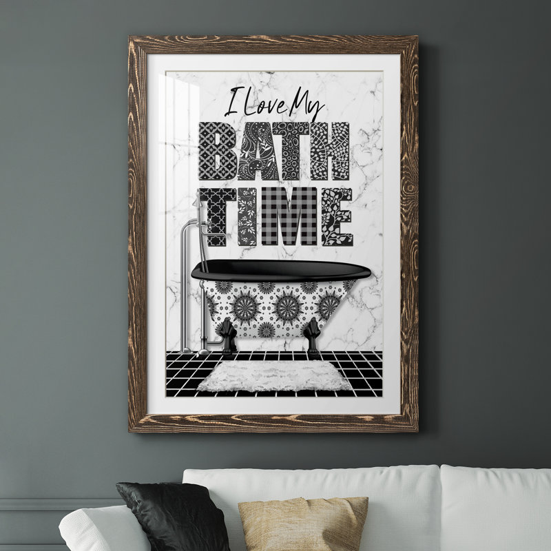 Bath Time - Art textuel, cadre photo, H 44 po x l 31 po x P 1 po, Papier avec cadre brun antique