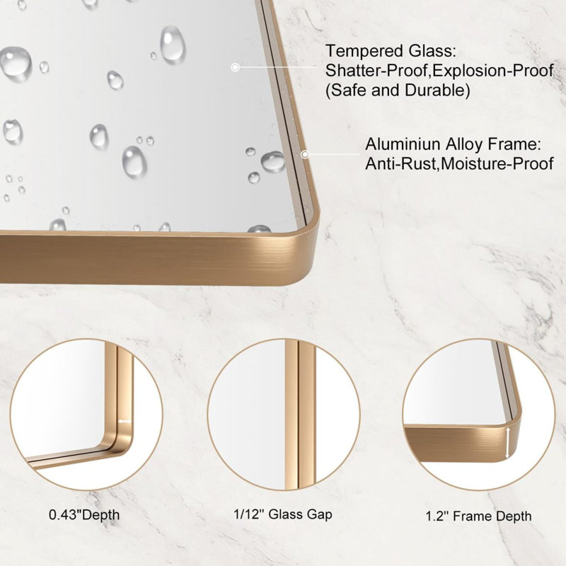 Miroir de salle de bain, Nickel brossé, 35,93 po x 39,93 po