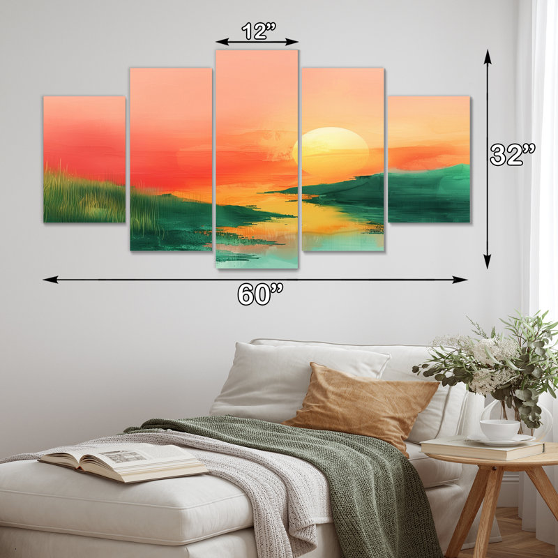 Vert, rouge, magique, coucher de soleil, dunes II - ensemble d'art mural désert