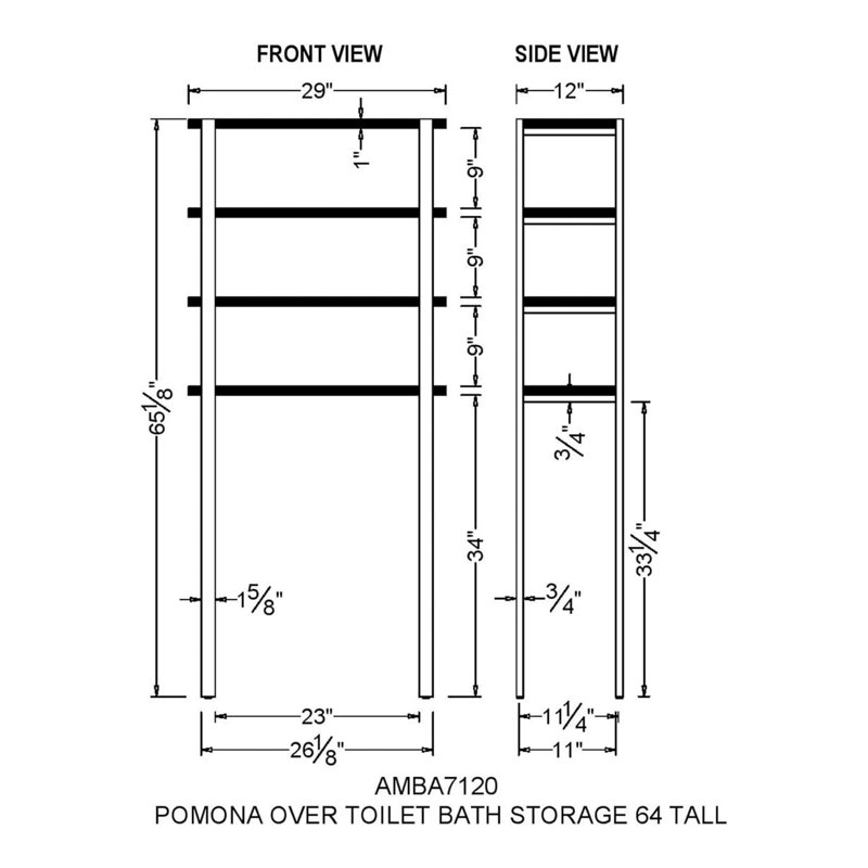 Rundell 64" Height Rustic Industrial Solid Wood and Metal Over The Toilet 4 Tiered Bath Storage