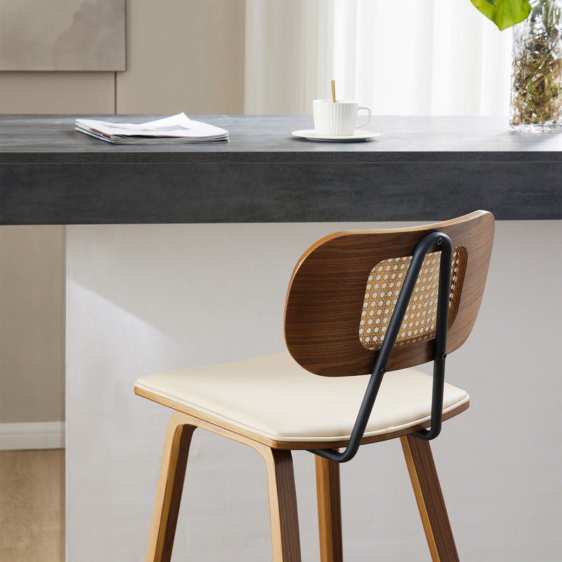 Upholstered Rattan Counter & Bar Stool, 2, Counter Stool (26"" Seat Height), White
