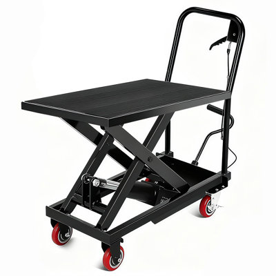 Industrial Hydraulic Lift Table Cart Workspace Essentials 32" Lifting Height Single Scissor with 4 Wheels and Non-Slip Pad