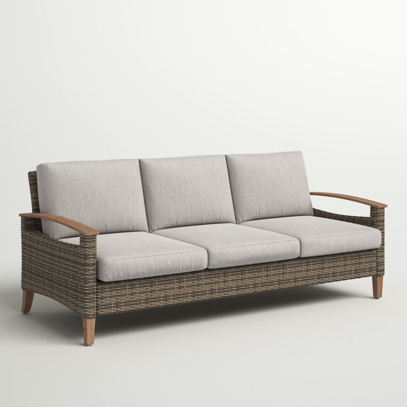 Courson 74'' Wide Premium All-Weather Wicker Patio Sofa with Cushions, Frequency Ash