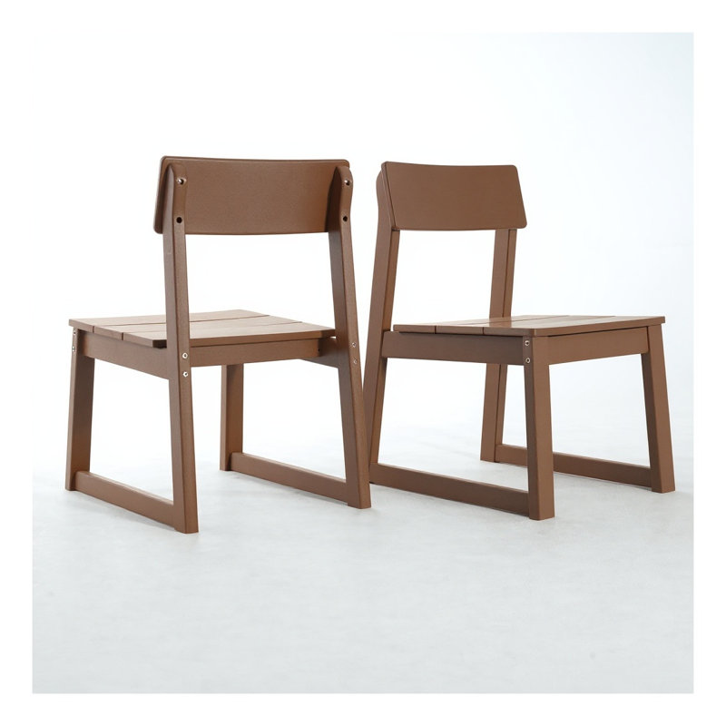 Ensemble de 2 chaises de salle à manger d'extérieur en PEHD brun résistantes aux intempéries