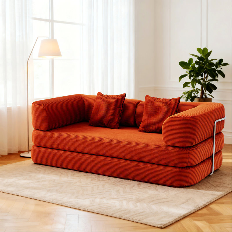 Canapé-lit, canapé-lit convertible avec coussin, Rouge