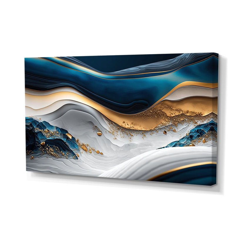 «Abstract Geode Waves Blue II», art mural abstrait pour le salon