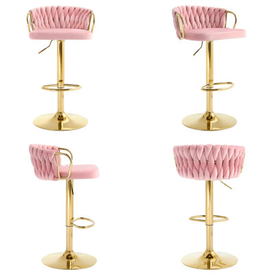 Bar Stool, Breakfast Bar Stool, Velvet Kitchen Stool, Island Counter Stool Height Adjustable, 360° Swivel Stool, with Metal Base and Footrest