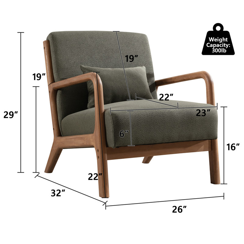Cashel 25.78" Wide Mid Century Upholstered Accent Chair with an Extra Pillow(Set of 8), Dark Green Linen Blend