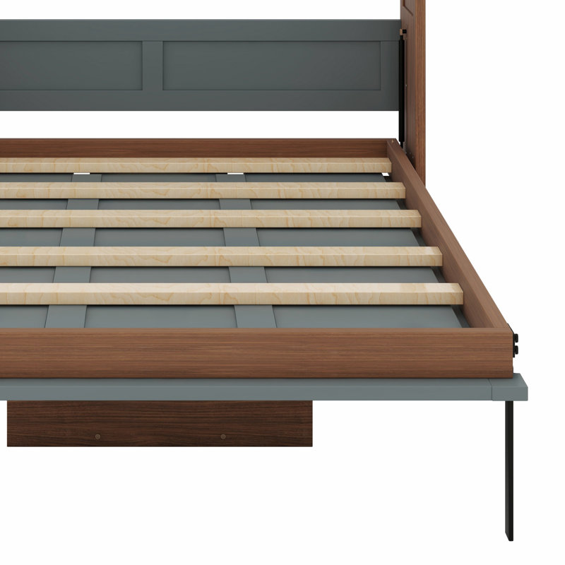 Multi-Functional Wall Bed with Foldable Desk, Murphy Bed Space Saving Solution, Walnut & Gray