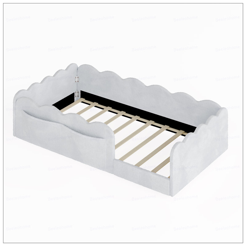 Lit simple tapissier sur pied, Gris clair