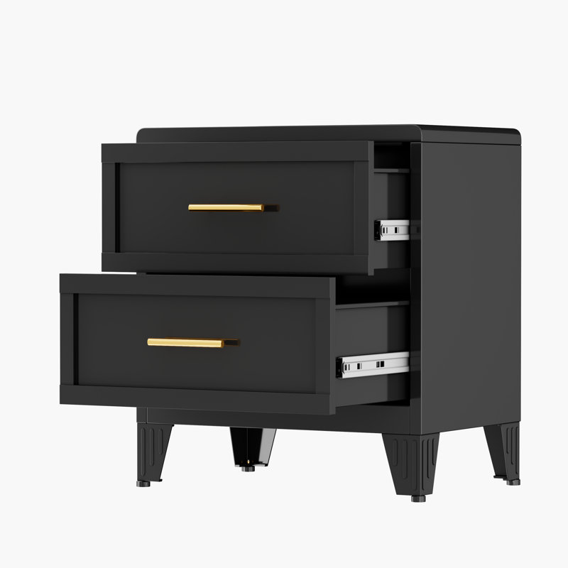 Metal Black 5 Drawer Nightstand, Black