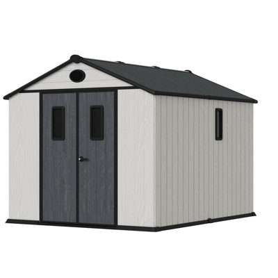 8*10 Outdoor Storage Tool Shed With Door And Floor, Plastic Outdoor Storage Shed With Steel Frame, White