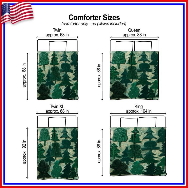 Evergreen Tree Shapes Comforter, Queen