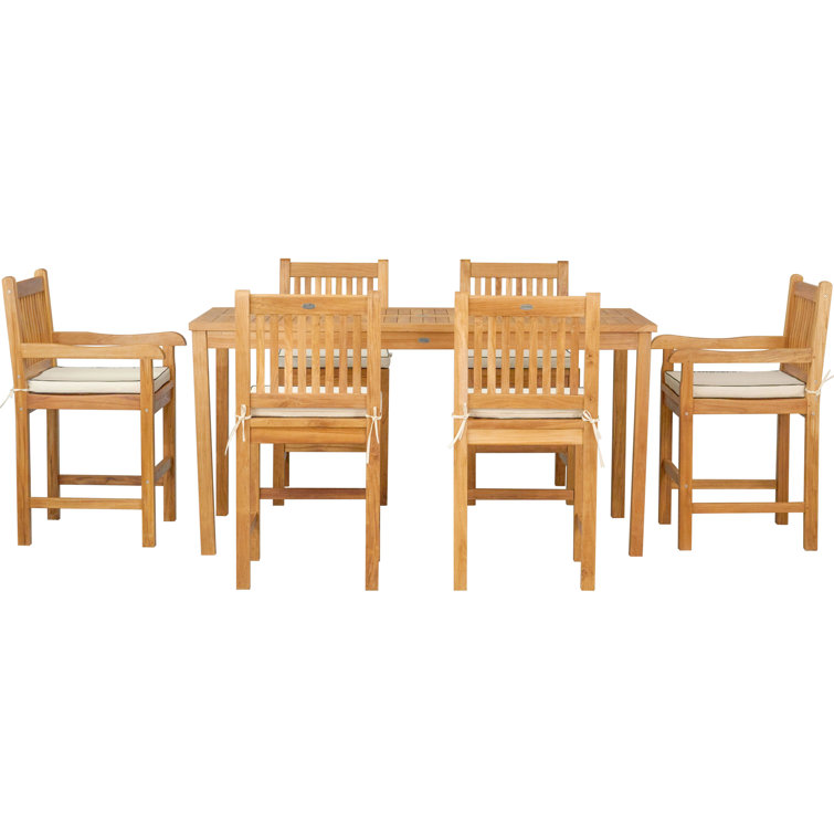 Outdoor 7 - Piece Teak Dining Set with Cushions