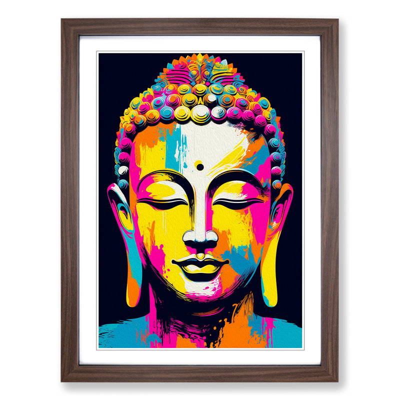 Buddha Pop - Single Picture Frame Print on Wood, Walnut Framed, 46cm H x 34cm W x 2cm D