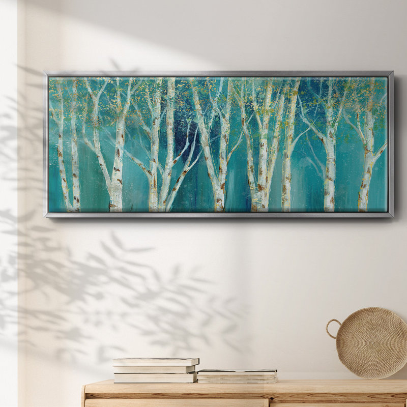Bouleau sur toile bleue encadrée, H 24 po x l 60 po