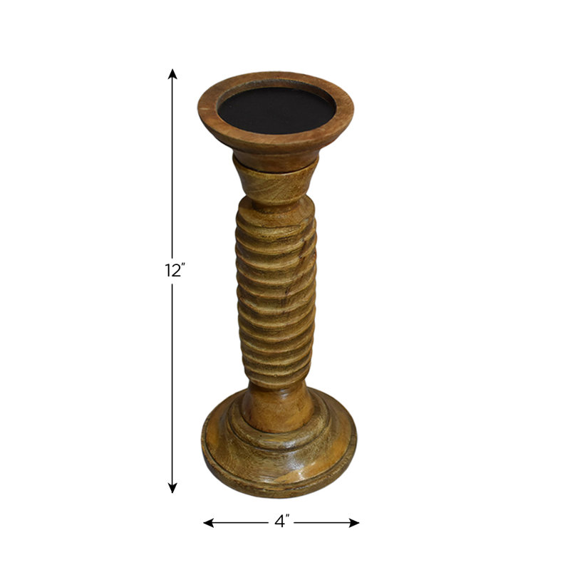 Wood Tabletop Candlestick, 12" H x 4" W x 4" D