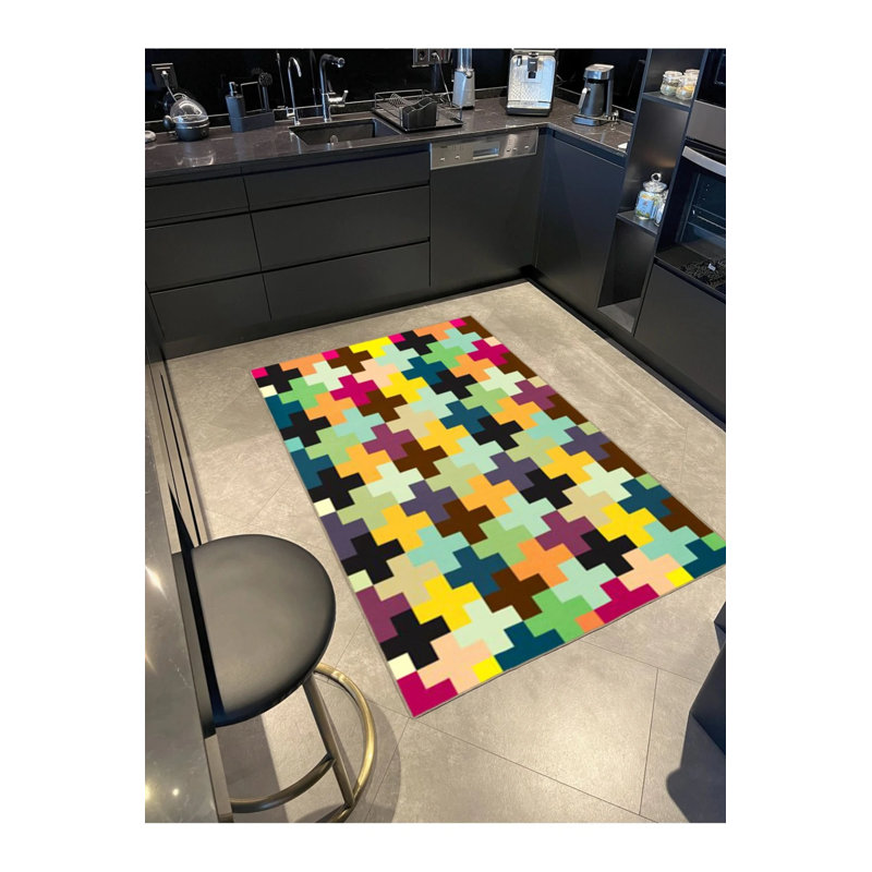 Tapis décoratif multicolore à motif géométrique, Rond 4 pi