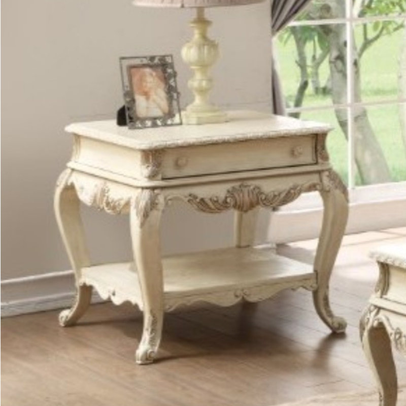 Studebaker End Table with Storage, White